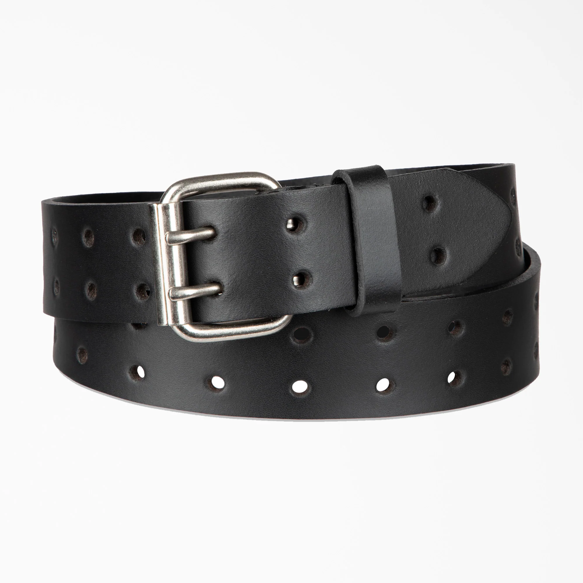 Perforated Leather Double Prong Buckle Belt